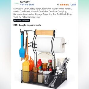 FANGSUN Black Grill Utensil Caddy with Paper Towel Holder